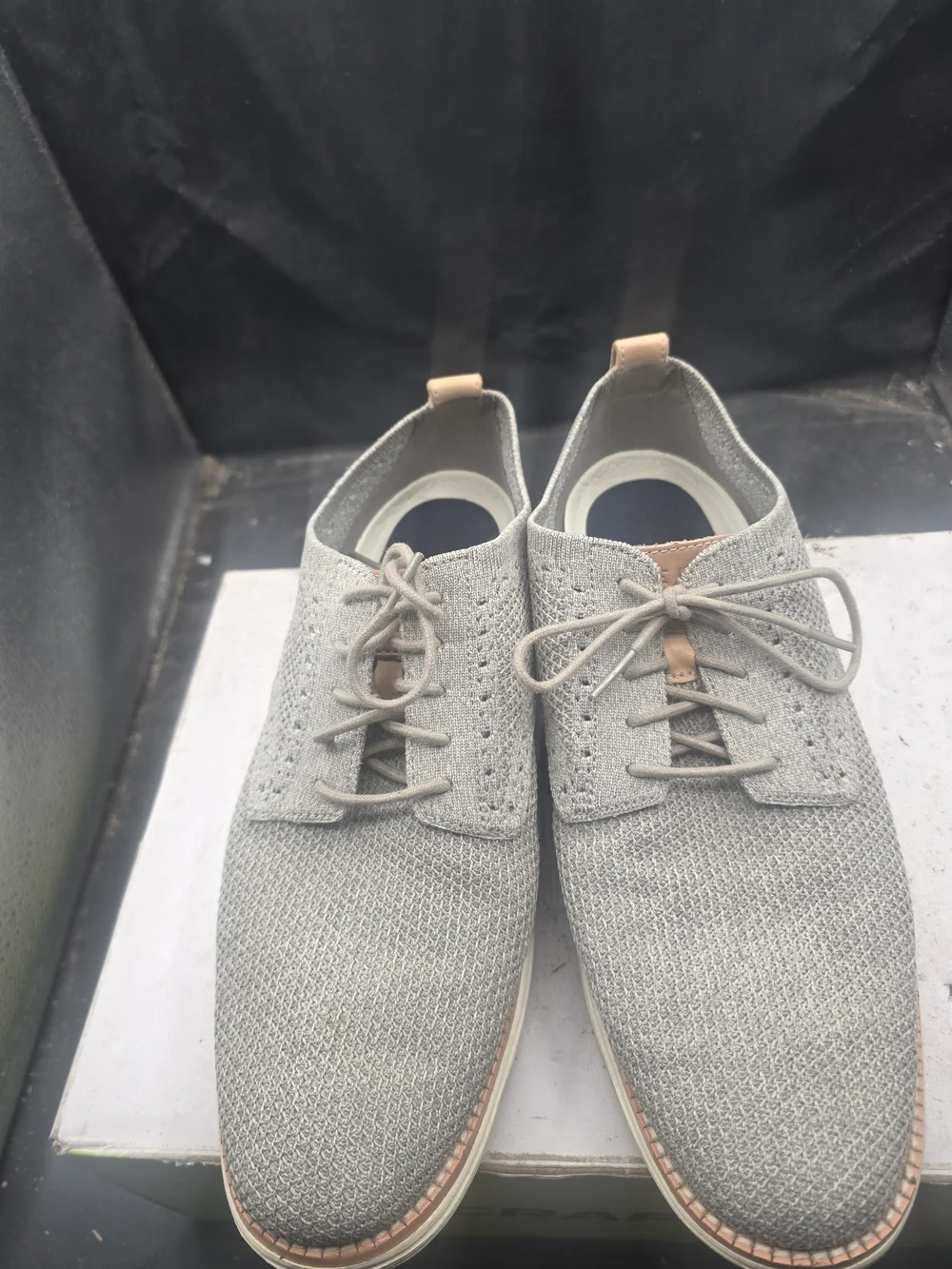 Cole Haan Light Gray Knit Derby Shoes with Tan Accents
